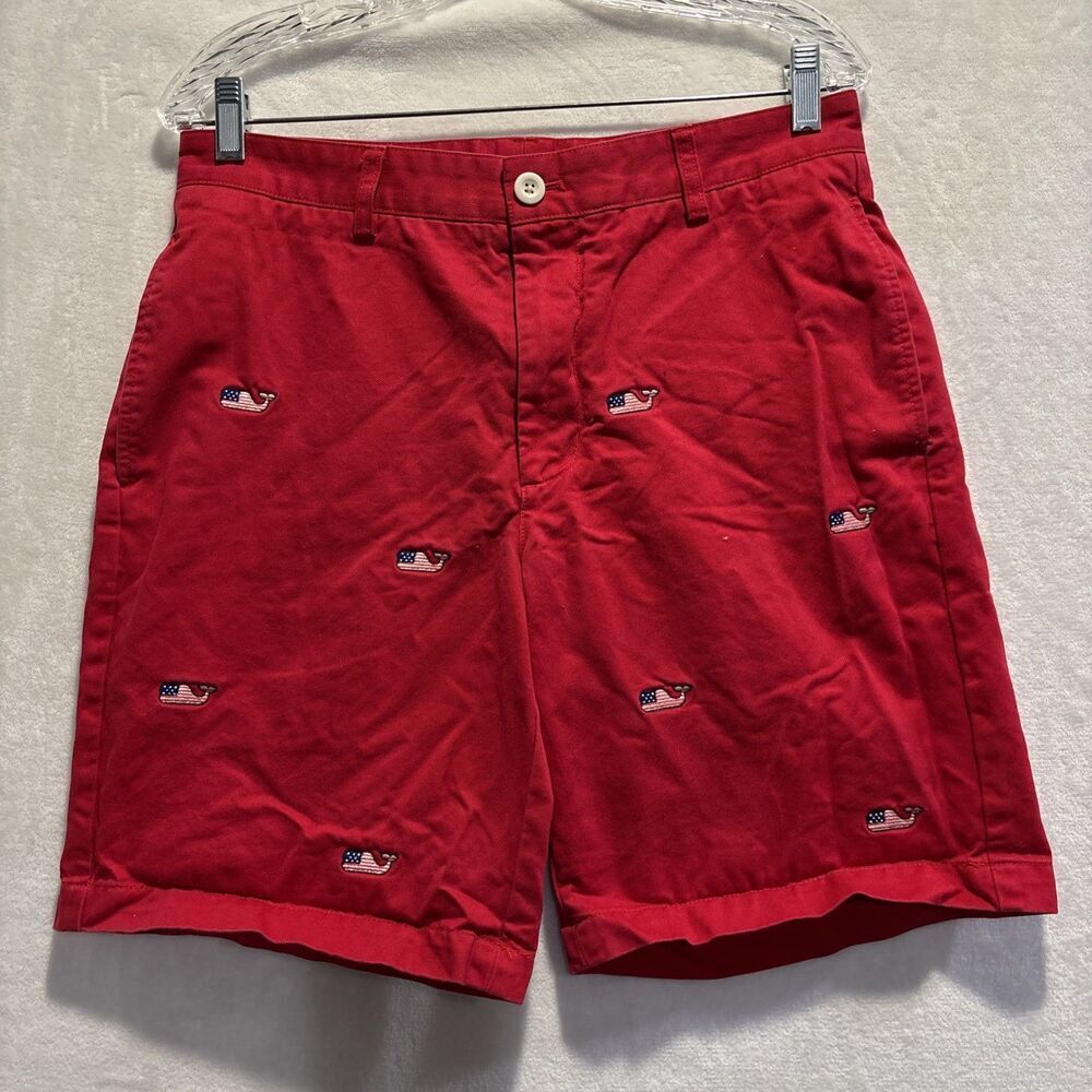 Vineyard Vines Men's American Flag Embroidered Whale Club Shorts Red Size 32